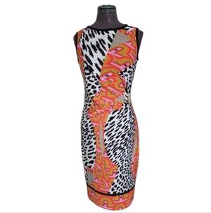 SZ8 Joseph Ribkoff Animal Print Midi Dress with Orange Accents Sparkle